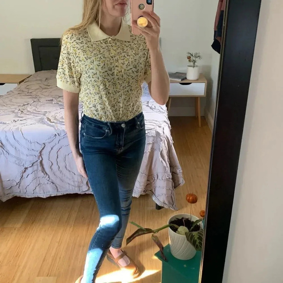 Vintage 90s Liz Thomas Floral Polo Tee - Picture 1 of 8